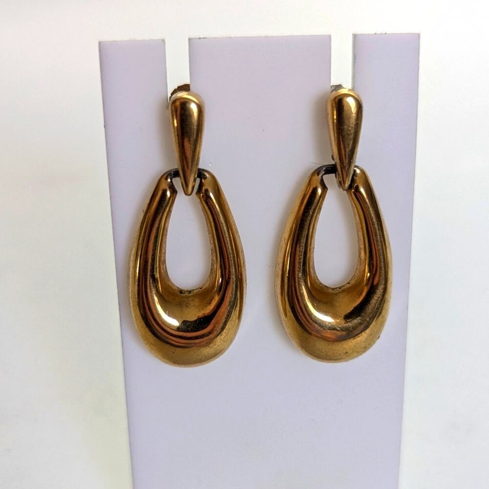 Vintage Estate 80s Gold Tone Lightweight Oval Doorknocker Post Stud Earrings